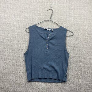Y2K Calvin Klein Soft Waffle Knit Cropped Blue Tank Womens S Grunge Festival
